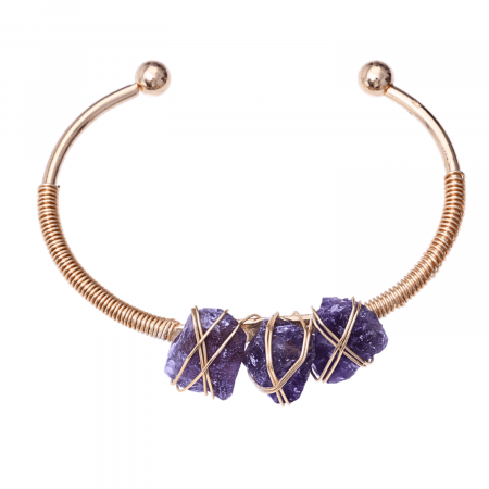 Bratara aurie din metal cu 3 pietre naturale de Ametist , beneficii energetice [8]