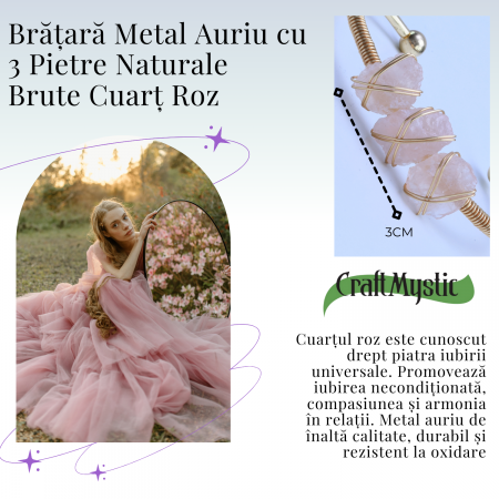  Bratara aurie cu 3 pietre ametist Cuart Roz - Iubire si armonie [2]