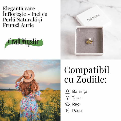 Inel cu perla naturala si frunza aurie – Eleganta care infloreste [4]