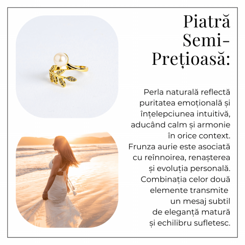 Inel cu perla naturala si frunza aurie – Eleganta care infloreste [5]