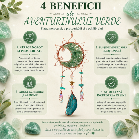 Dreamcatcher cu Aventurin Verde si Felii de Agat in Forma de Soare – Prosperitate si Armonie pentru Casa Ta [4]