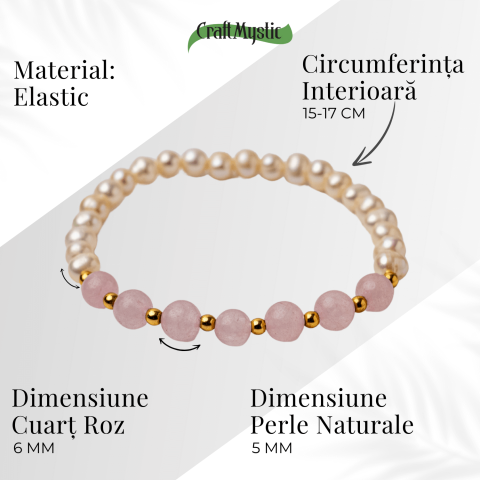 Bratara Cuart Roz si Perle Naturale – Iubire Blânda, Feminitate si Armonie Delicata [4]
