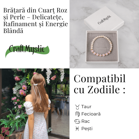 Bratara Cuart Roz si Perle Naturale – Iubire Blânda, Feminitate si Armonie Delicata [3]