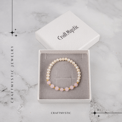 Bratara Cuart Roz si Perle Naturale – Iubire Blânda, Feminitate si Armonie Delicata [6]