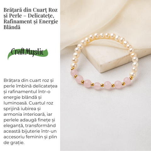 Bratara Cuart Roz si Perle Naturale – Iubire Blânda, Feminitate si Armonie Delicata [2]