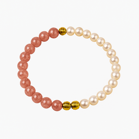 Cristal Capsuna - Bratara cu Cristal Capsuna si Perle Naturale – Delicatețe, Feminitate si Lumina Interioara