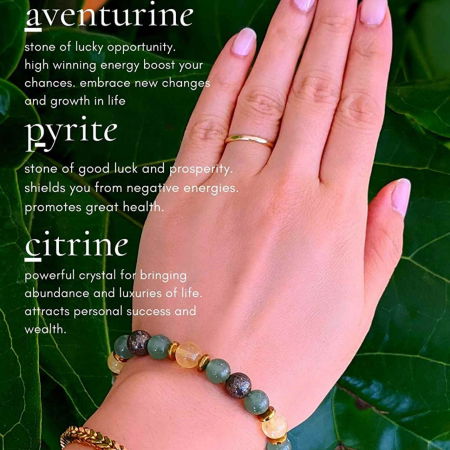 Bratara cu cristale naturale de citrin, pirita si verde aventurin de 8 mm - Bratara feng shui pentru meditatie, noroc, prosperitate [4]