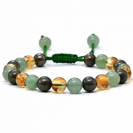 Incredere si Curaj - Bratara ajustabila cu margele din pietre naturale de citrin, pirita si verde aventurin de 8 mm - Bratara pentru Atragerea Bogatiei si Succesului