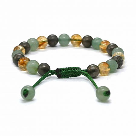 Bratara ajustabila cu margele din pietre naturale de citrin, pirita si verde aventurin de 8 mm - Bratara pentru Atragerea Bogatiei si Succesului [4]