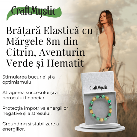 Bratara Elastica Energetizanta cu Margele 8mm din Citrin, Aventurin Verde si Hematit - Harmonie si Echilibru [3]