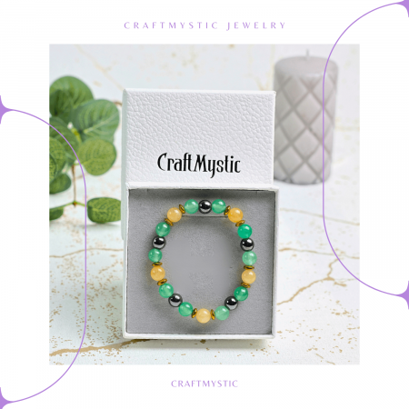 Bratara Elastica Energetizanta cu Margele 8mm din Citrin, Aventurin Verde si Hematit - Harmonie si Echilibru [7]