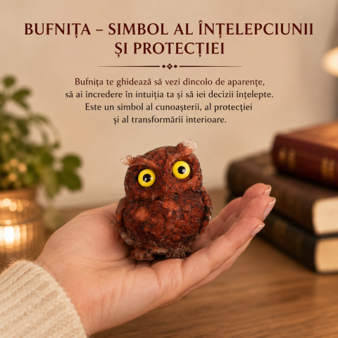 Bufnita din Jasp Rosu Natural cu Rasina – Simbol al Intelepciunii, Protectiei si Curajului [1]
