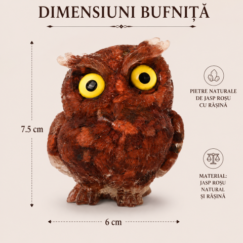 Bufnita din Jasp Rosu Natural cu Rasina – Simbol al Intelepciunii, Protectiei si Curajului [3]