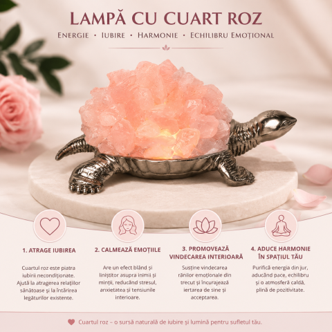 Lampa cu Cuart Roz Natural in Forma de Broasca Testoasa – Iubire si Armonie in Casa [5]