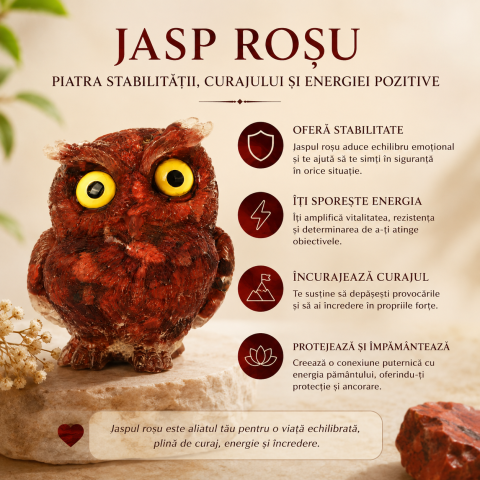 Bufnita din Jasp Rosu Natural cu Rasina – Simbol al Intelepciunii, Protectiei si Curajului [5]