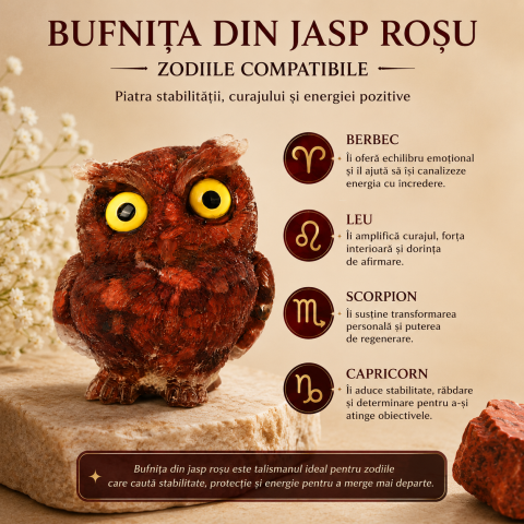 Bufnita din Jasp Rosu Natural cu Rasina – Simbol al Intelepciunii, Protectiei si Curajului [4]