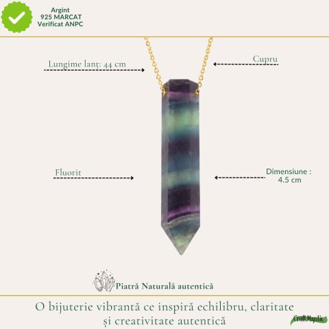 Colier cu Fluorit Natural in Forma de Varf – Claritate Mentala si Inspiratie [3]