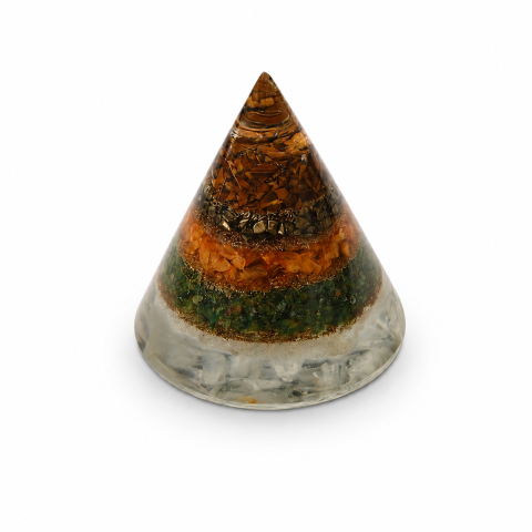 Capricorn - Orgonit Conic cu Ochi de Tigru, Pirita, Citrin, Aventurin Verde si Selenit – Echilibru si Prosperitate