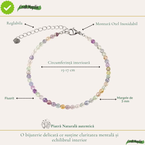 Bratara eleganta cu Fluorit Natural Fatetat 3 mm – Claritate Mentala si Echilibru Interior [3]