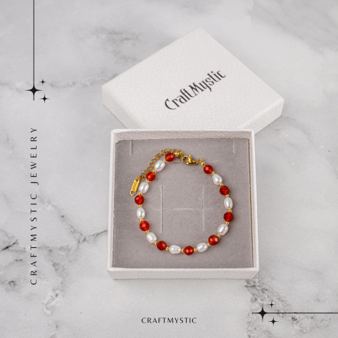 Bratara Agat Rosu si Perle Naturale – Energie, Eleganta si Armonie Feminina [6]