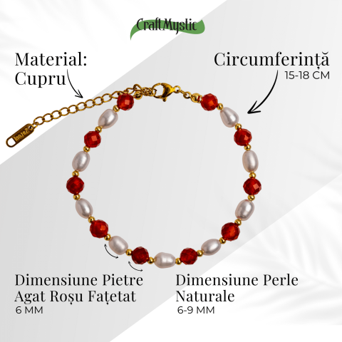 Bratara Agat Rosu si Perle Naturale – Energie, Eleganta si Armonie Feminina [4]