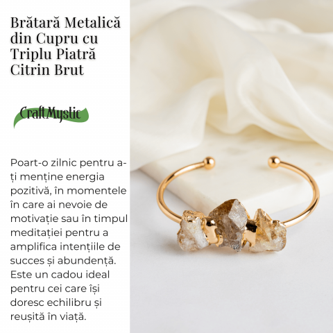 Bratara Aurie cu Triplu Citrin Brut – Energie Pozitiva & Prosperitate [2]