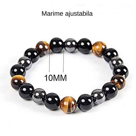 Bratara cu tripla protectie din obsidian negru, ochi de tigru si hematit 10 mm - Bratara feng shui pentru protectie, noroc si prosperitate [2]