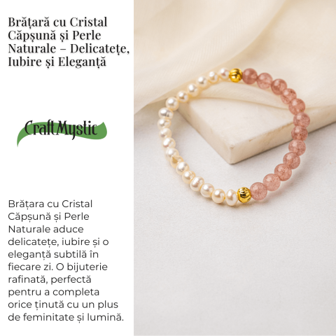 Bratara cu Cristal Capsuna si Perle Naturale – Delicatețe, Feminitate si Lumina Interioara [2]