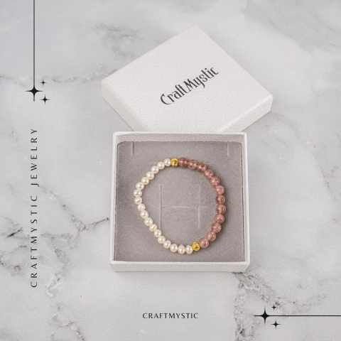 Bratara cu Cristal Capsuna si Perle Naturale – Delicatețe, Feminitate si Lumina Interioara [6]