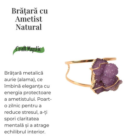 Bratara Aurie cu Ametist Natural Brut – Calm Interior si Claritate Mentala [2]