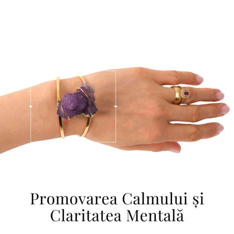 Bratara Aurie cu Ametist Natural Brut – Calm Interior si Claritate Mentala [1]