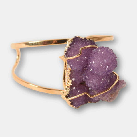 Pesti - Bratara Aurie cu Ametist Natural Brut – Calm Interior si Claritate Mentala