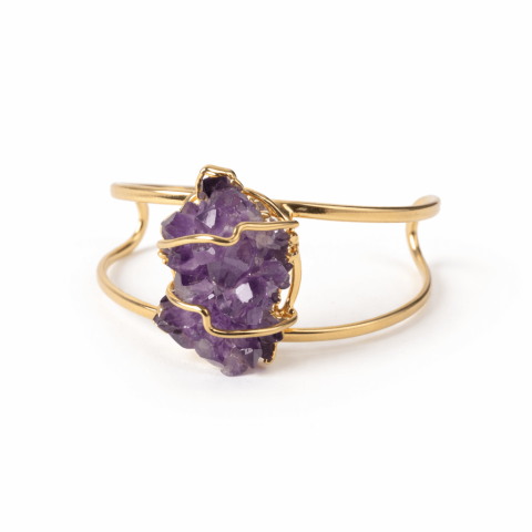 Ametist - Bratara cu Ametist Natural din Brazilia | Alama Placata Auriu | CraftMystic