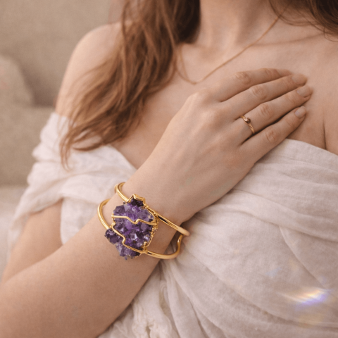 Bratara cu Ametist Natural din Brazilia | Alama Placata Auriu | CraftMystic [3]