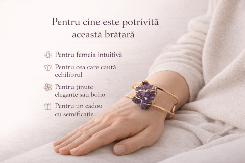 Bratara cu Ametist Natural din Brazilia | Alama Placata Auriu | CraftMystic [4]