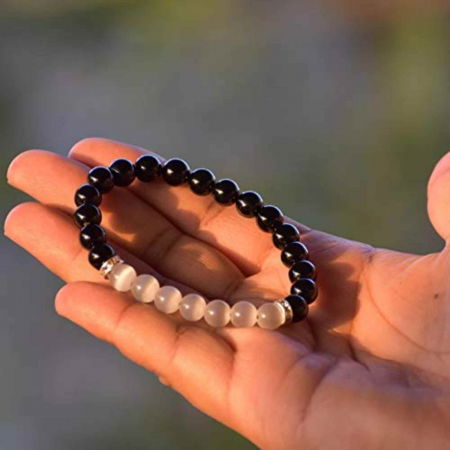 Bratara cu margele 8mm din cristale naturale Obsidian negru si selenit pentru dragoste [1]