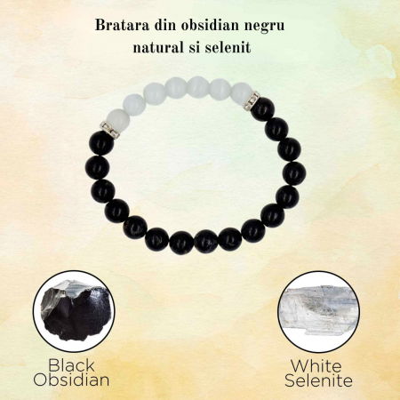 Bratara cu margele 8mm din cristale naturale Obsidian negru si selenit pentru dragoste [4]