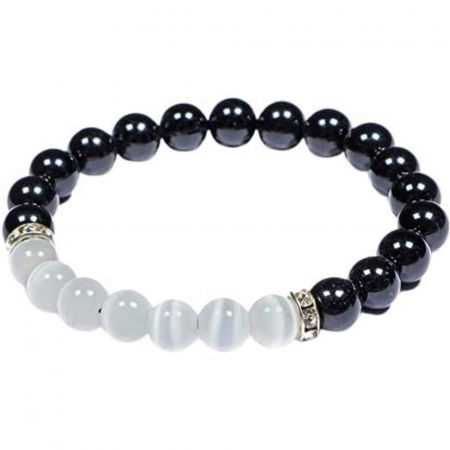 Obsidian - Bratara cu margele 8mm din cristale naturale Obsidian negru si selenit pentru dragoste