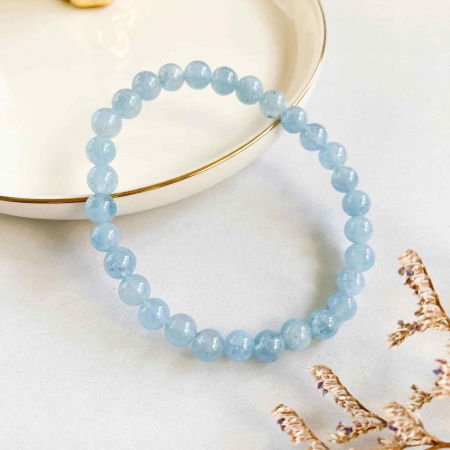 Bratara din cristal natural acvamarin pentru barbati si femei -  Bratara elastica cu margele de 6mm acvamarin natural Aduce noroc Cadouri pentru ziua mamei [1]