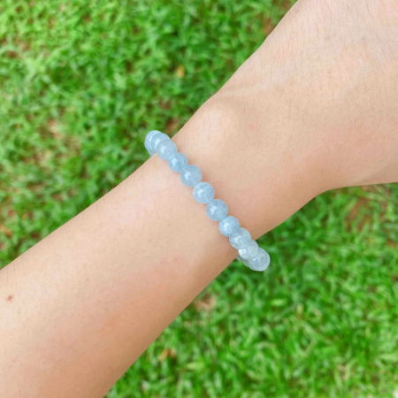 Bratara din cristal natural acvamarin pentru barbati si femei -  Bratara elastica cu margele de 6mm acvamarin natural Aduce noroc Cadouri pentru ziua mamei [2]