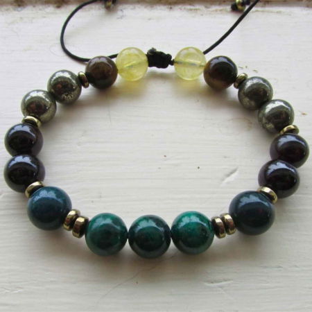 Bratara de cristal cu margele 8mm cu malachit, pirit, piatra de sange si piatra de granat - Bratari spirituale si chakre pentru femei si barbati pentru noroc si noroc [4]