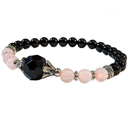 Bratara de vindecare realizata manual cu margele 8mm din cristale semipretioase de onix negru, cuart roz si agat negru [0]