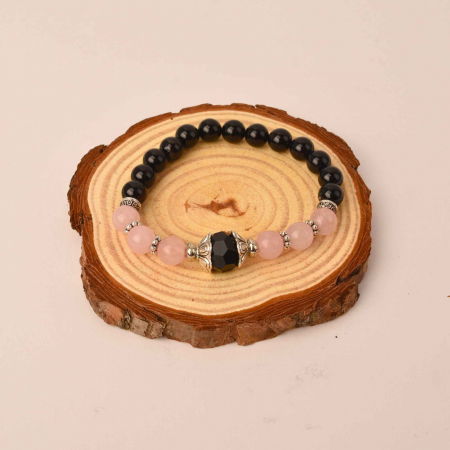 Bratara de vindecare realizata manual cu margele 8mm din cristale semipretioase de onix negru, cuart roz si agat negru [2]