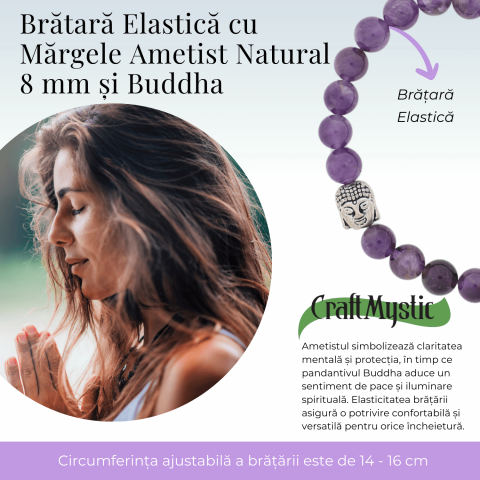 Bratara Reiki Ametist Natural 8mm cu Accesoriu Buddha [7]