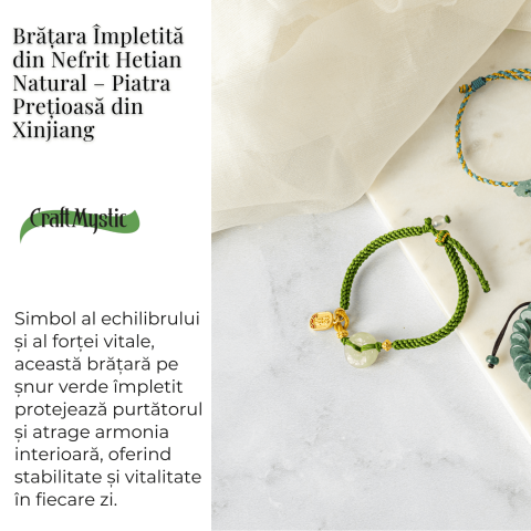 Bratara impletita cu Nefrit Hetian Natural si snur verde – Vitalitate si Protectie [2]