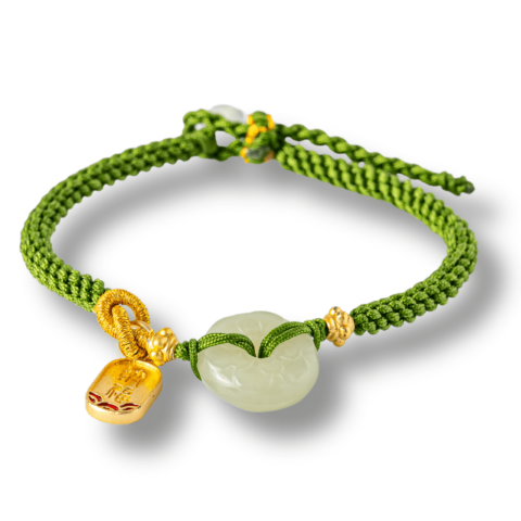 Cristale pe beneficii - Bratara impletita cu Nefrit Hetian Natural si snur verde – Vitalitate si Protectie