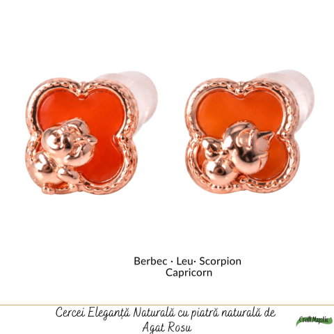 Cercei Argint 925 cu Agat Rosu Natural in Forma de Trifoi si Calut – Noroc, Curaj si Eleganta [4]
