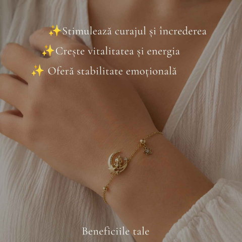 Bratara Argint 925 Placat Auriu cu Sidef Natural, Semiluna, Stea si Calut – Feminitate si Intuitie [2]