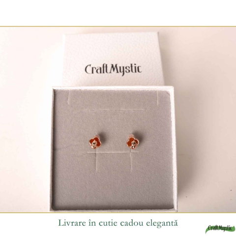 Cercei Argint 925 cu Agat Rosu Natural in Forma de Trifoi si Calut – Noroc, Curaj si Eleganta [5]
