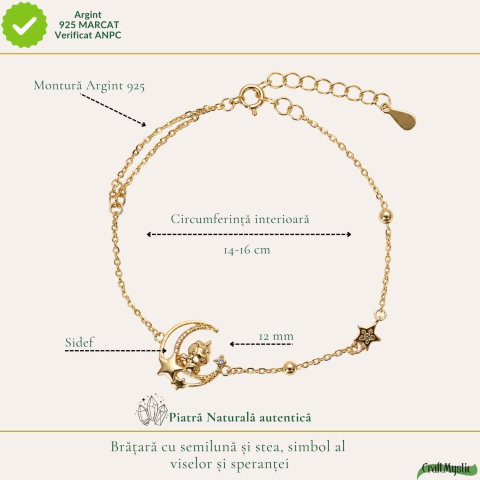 Bratara Argint 925 Placat Auriu cu Sidef Natural, Semiluna, Stea si Calut – Feminitate si Intuitie [3]